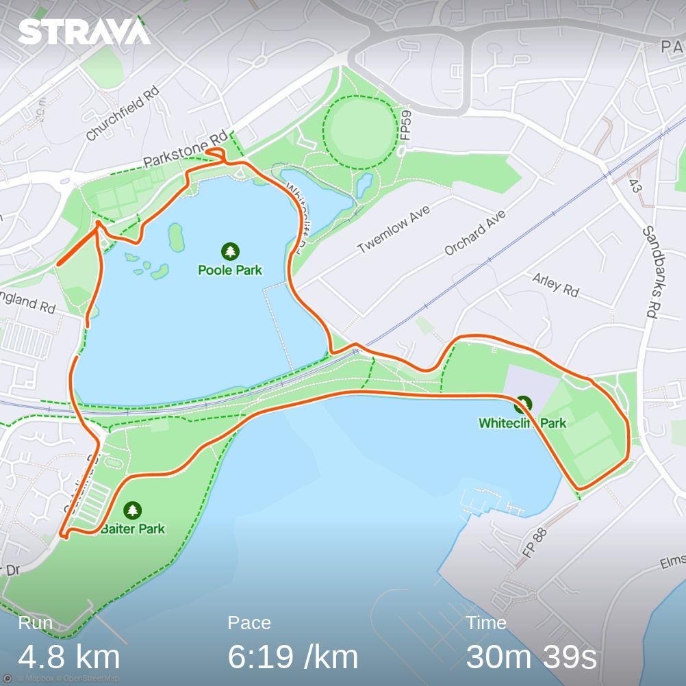 Map of run around Poole Park 